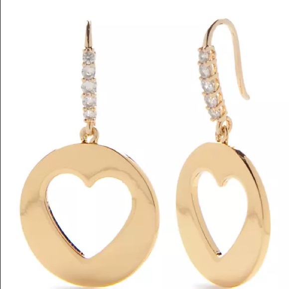 KATE SPADE Symbol Heart Cubic Zirconia Drop Earrings in Gold - Picture 2 of 6